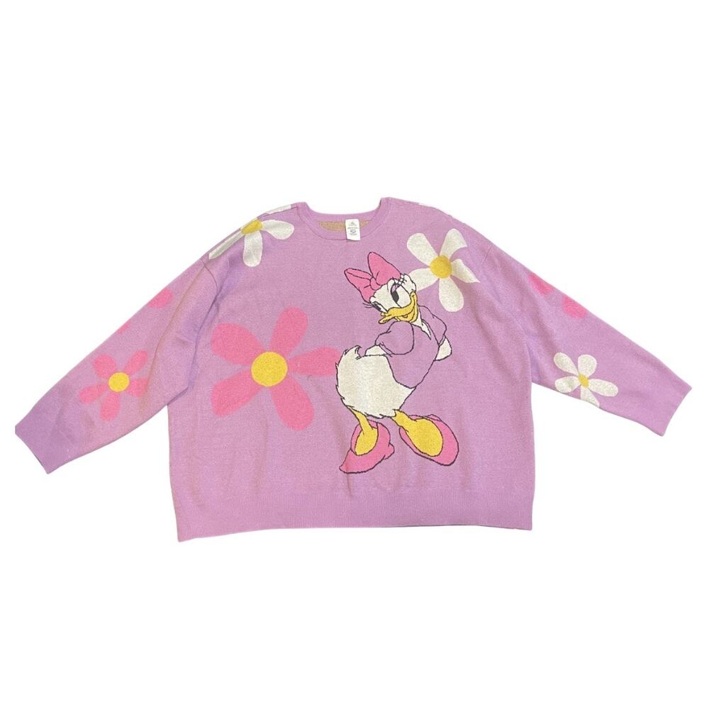 Disney Daisy Duck Purple Knit Sweater Fleece Pullover Plus SZ 3X Disneyland Rare